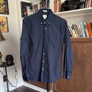 J.Crew Men's Navy Polka Dot Button-Down Shirt - Slim Fit